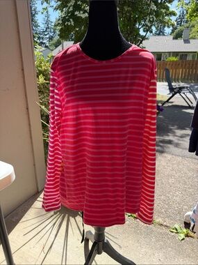 Lands' End Pink and Hot Pink Striped Long Sleeve rash guard